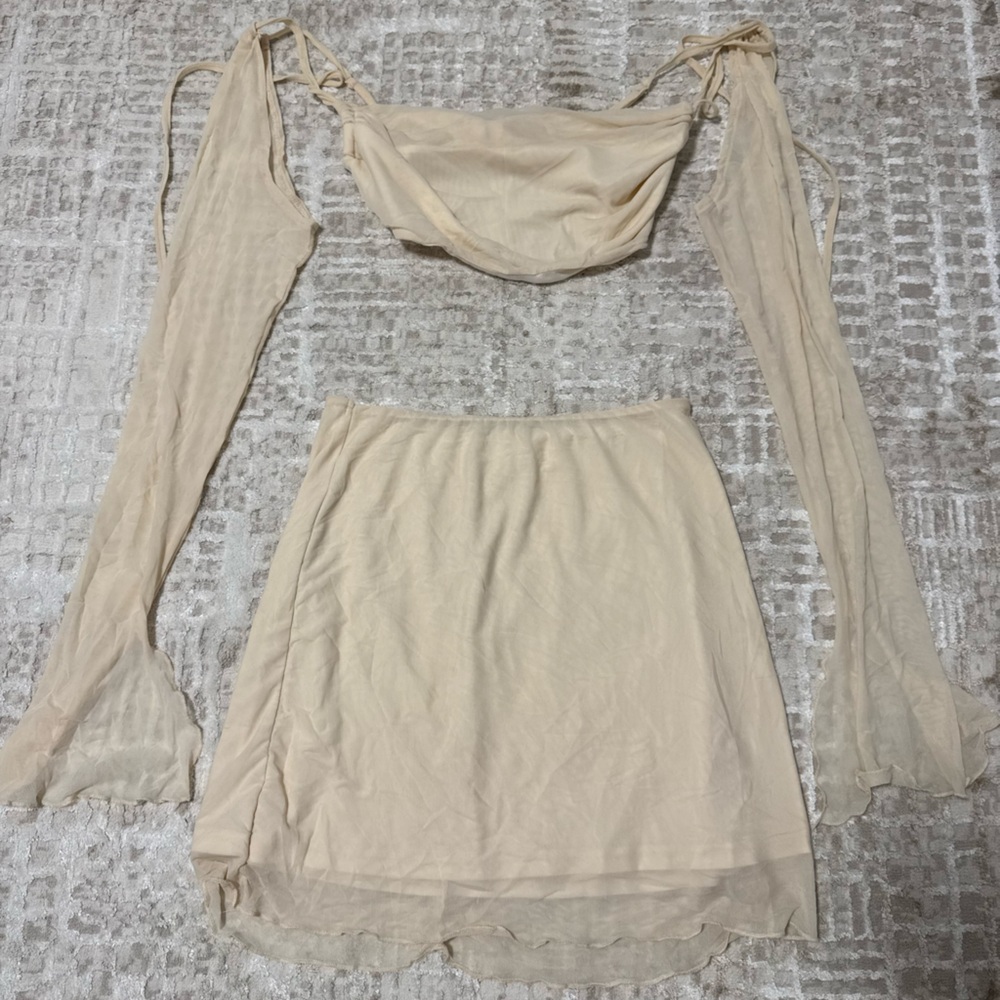 Cream Two-Piece Sheer Outfit